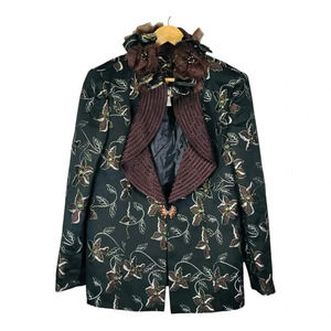 Vintage Elite Champagne Brown Floral Embroidered Embellish Blazer Women Size 12